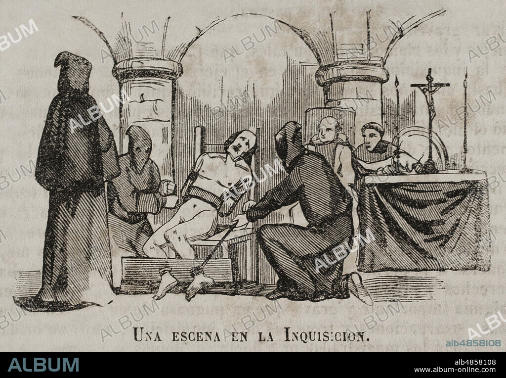 España. Inquisición española o Tribunal del Santo Oficio de la Inquisición. Escena de la Inquisición. Grabado. Historia del Levantamiento, Guerra y Revolución de España, por el Conde de Toreno. Madrid,1851.