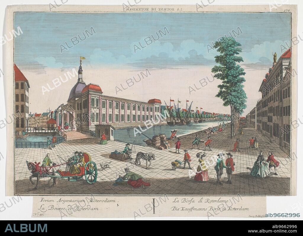 ANON. View of the Stock Exchange in Rotterdam, 1742-1801. On the left the Gapersbrug over the Blaak.