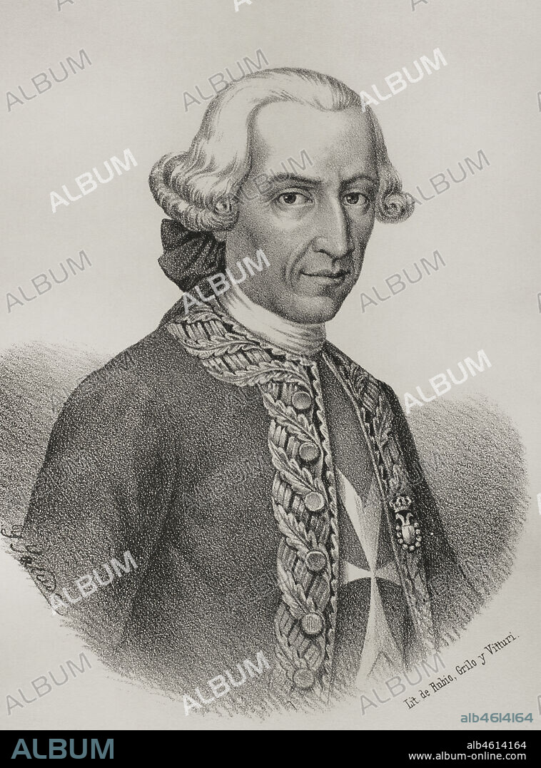 Antonio María Bucareli y Ursúa (1717-1779). Spanish general. Governor and Captain General of the island of Cuba (1766-1771). Viceroy of New Spain (1771-1779). Portrait. Lithography. Crónica General de España, Historia Ilustrada y Descriptiva de sus Provincias (General Chronicle of Spain, Illustrated and Descriptive History of its Provinces), Antilles, 1871.