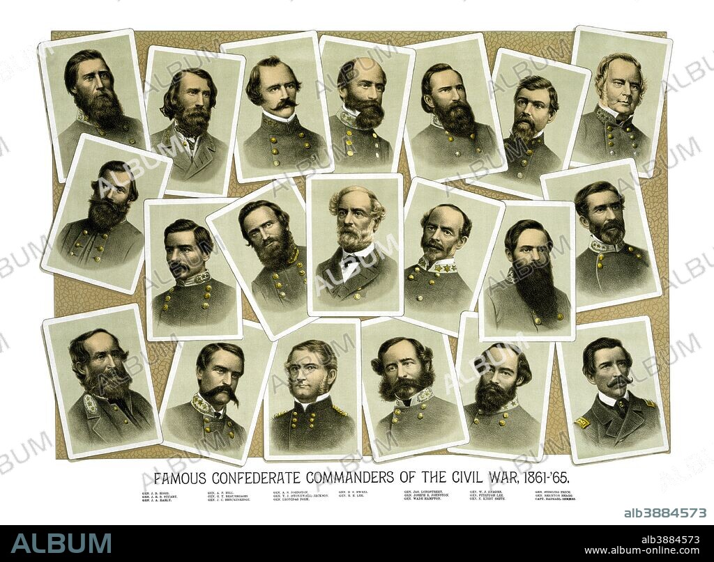 Digitally restored Civil War print featuring famous Confederate Generals of the Civil War. Included Generals are, J.B. Hood, J.E.B. Stuart, Jubal Anderson Early, A.P. Hill, P.G.T. Beauregard, John Cabell Breckinridge, Albert Sidney Johnston, Stonewall Jackson, Leonidas Polk, Richard Stoddert Ewell, Robert E. Lee, Longstreet, Joseph Johnston, Wade Hampton, W.J. Hardee, Fitzhugh Lee, Kirby Smith, Sterling Price, Braxton Bragg, and Captain Raphael Semmes.