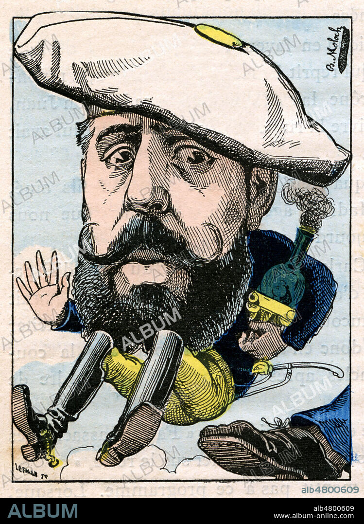 Don CARLOS ou CHARLES de BOURBON (1848-1909) duc de Madrid (titre de courtoisie ) et pretendant au trone d'Espagne, et de France . Caricature de 1882 par MOLOCH (1849-1909) pour Le Trombinoscope de TOUCHATOUT (1835-1911), fin 19eme siecle. Credit Collection KHARBINE TAPABOR.