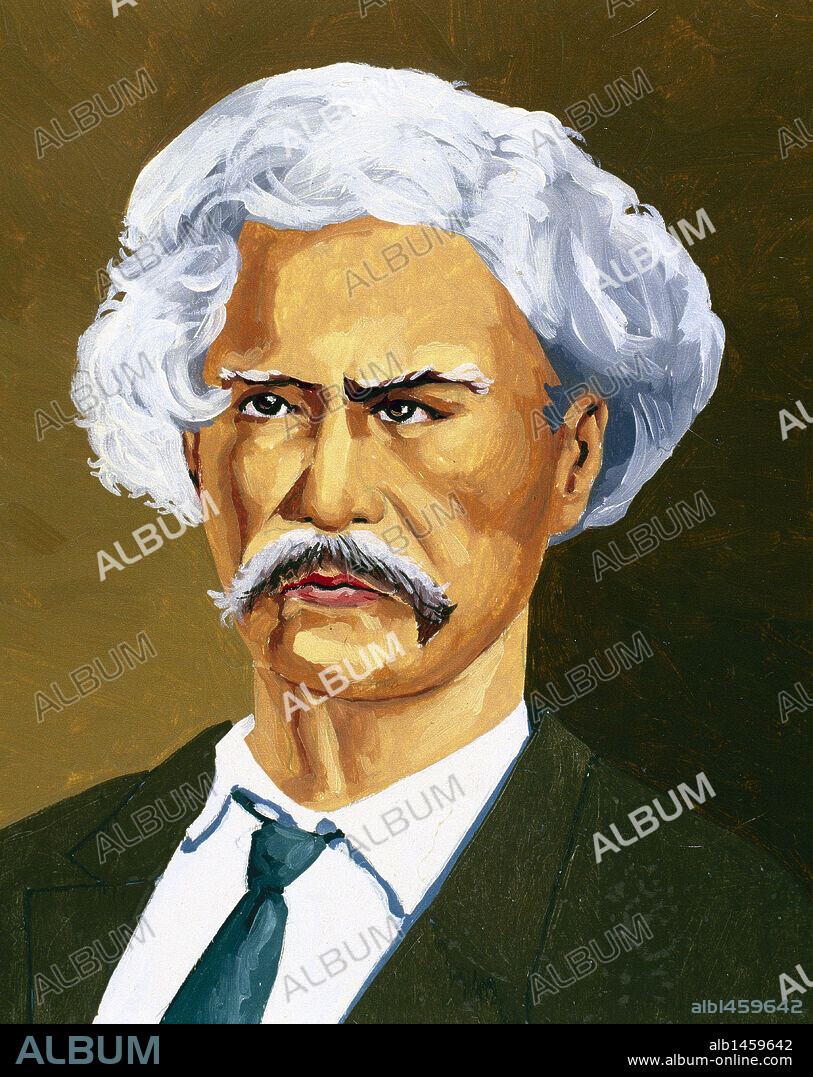 MARK TWAIN, seudónimo de Samuel Langhorne Clemens (1835-1910). Escritor estadounidense. Dibujo.