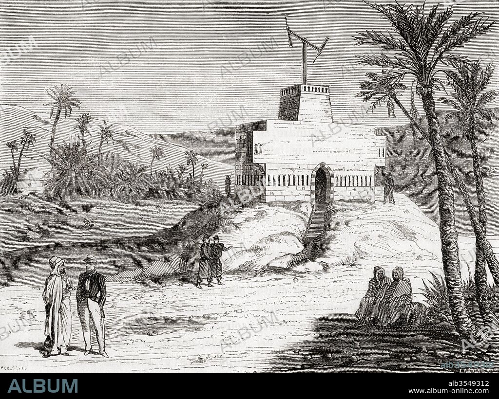 Claude Chappe's telegraph system in use in Algeria c.1840. From Les Merveilles de la Science, published c.1870.