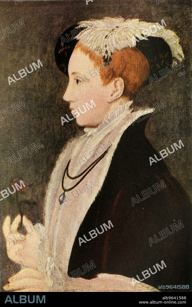 'Edward VI', (c1911). King Edward VI of England was the son of Henry VIII and his third wife, Jane Seymour. Edward was crowned in 1547 at the age of nine, but fell ill and died aged 15. 'From a painting...in the National Portrait Gallery'. Published in "The Portrait Book of Our Kings and Queens 1066-1911", edited by T. Leman Hare. [T. C. & E. C. Jack, London & Edinburgh].
