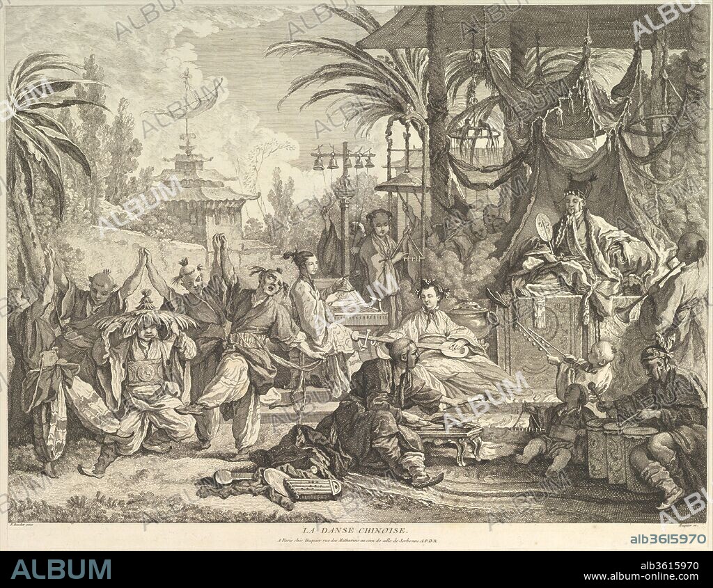 La Danse Chinoise (The Chinese Dance), from Chinoiseries. Artist: After François Boucher (French, Paris 1703-1770 Paris); Gabriel Huquier (French, Orléans 1695-1772 Paris); Jacques Gabriel Huquier (French, Paris 1730-1805 Shrewsbury); Chez Huquier (French, 18th century). Dimensions: Sheet: 16 7/8 x 21 3/4 in. (42.8 x 55.2 cm). Series/Portfolio: Chinoiseries. Date: after 1743.