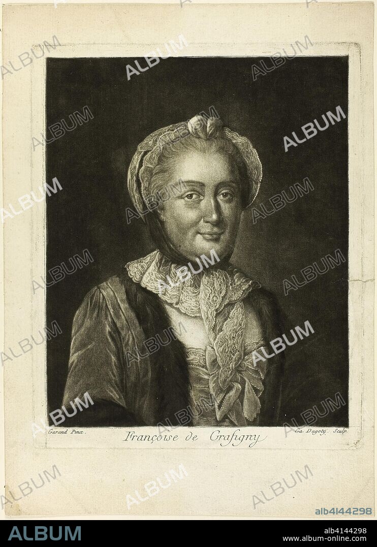 Françoise de Grasigny. Jean Baptiste André Gautier d'Agoty (French, 1740-1786); possibly after Edme Garand (French, active 1752); or possibly after Jean Baptiste Garand (French, died c. 1780). Date: 1760-1786. Dimensions: 235 × 192 mm (image); 257 × 208 mm (plate); 325 × 235 mm (sheet). Mezzotint on ivory laid paper. Origin: France.