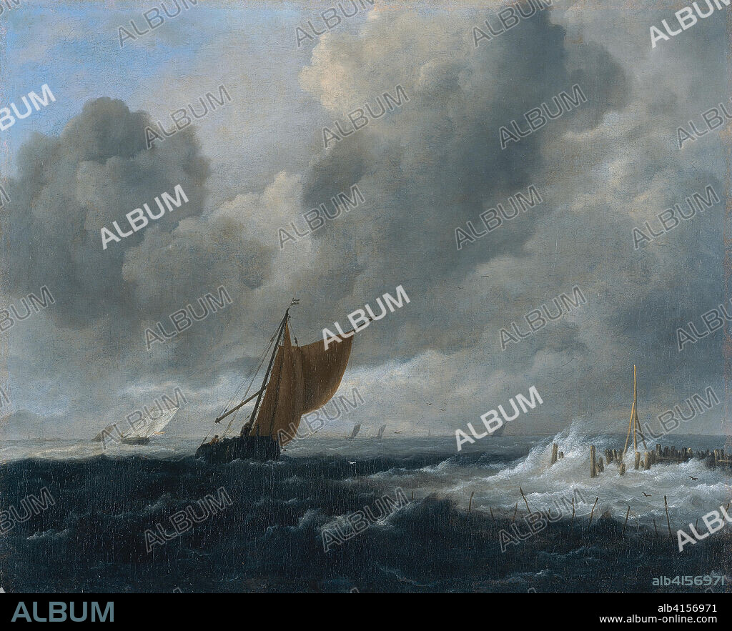 JACOB ISAACKSZ VAN RUISDAEL. Jacob Isaacksz. van Ruisdael (Haarlem, 1628/29-Amsterdam, 1682). Stormy Sea with Sailing Vessels (ca. 1668). Oil on canvas. 50.1 x 62.5 cm.