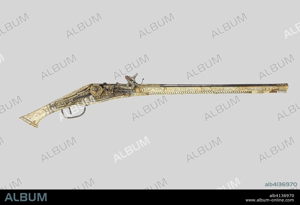 Wheellock Pistol. Spanish, possibly German. Date: 1560-1600. Dimensions: Overall L.: 88.9 cm (35 in.)
Wt. 4 lb. 10 oz. Wood, staghorn, steel, and gold. Origin: Germany.