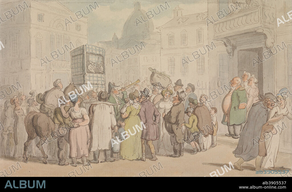 THOMAS ROWLANDSON. A Punch and Judy Show. Painting. Watercolor. Height: 146 mm (5.74 in); Width: 238 mm (9.37 in).