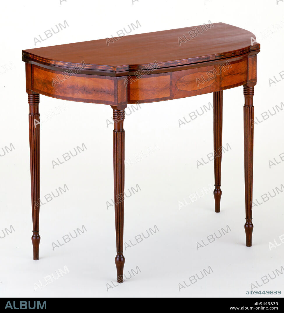 Sheraton card table, 1790-1795, attributed to John Seymour; Maker: Thomas Seymour, 29 1/2 x 35 3/4 x 17 1/2in. (74.9 x 90.8 x 44.4cm), Mahogany, satinwood, pine and maple, United States, 18th century.