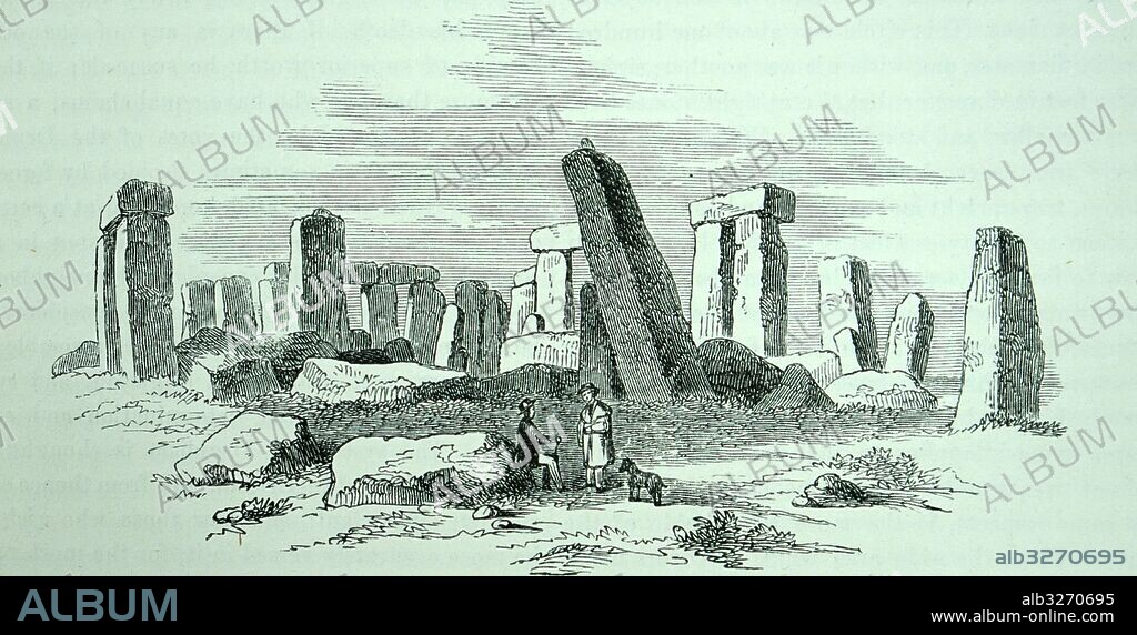 Engraving depicting Stonehenge, a prehistoric monument in Wiltshire, England. Dated 18th Century.