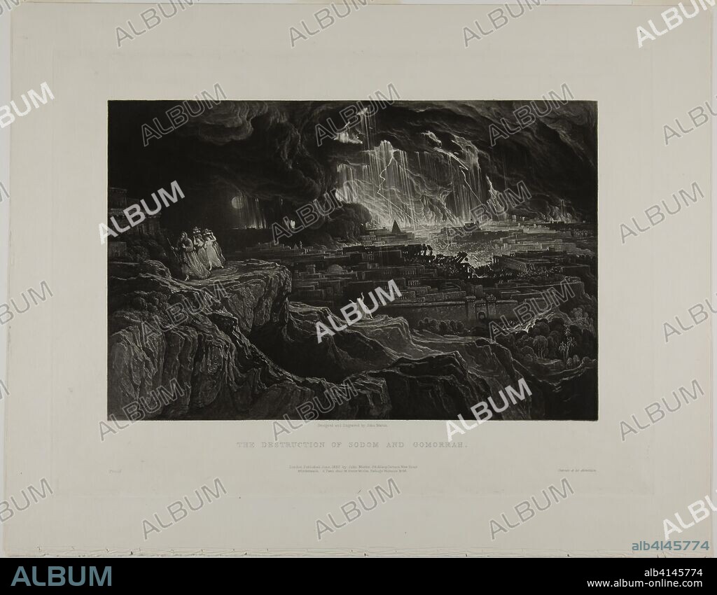 The Destruction of Sodom and Gomorrah, from Illustrations of the Bible. John Martin; English, 1789-1854. Date: 1832. Dimensions: 190 × 290 mm (image); 268 × 357 mm (plate); 329 × 416 mm (sheet). Mezzotint with etching in black on ivory wove paper. Origin: England.