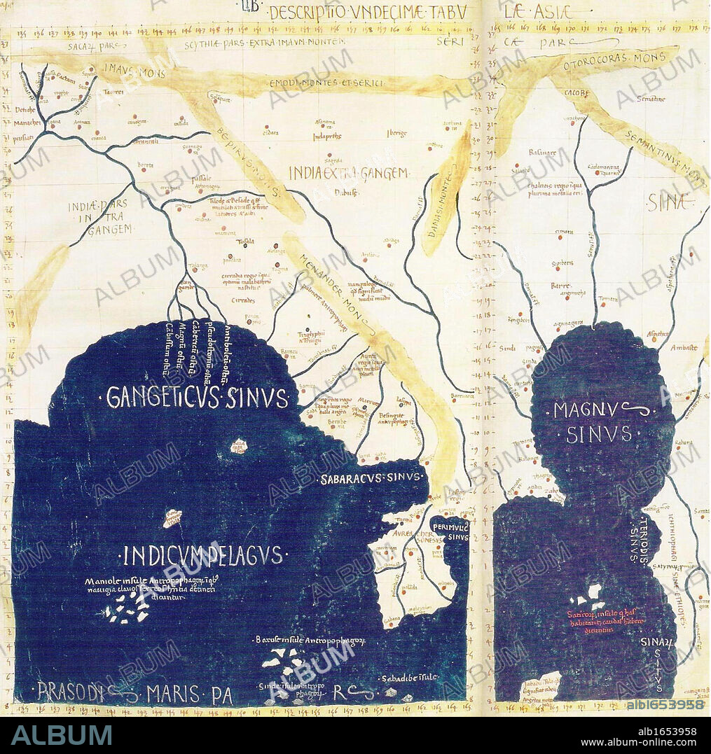 South-East Asia from Ptolemy's geography. Redrawn in the 15th century. The British Library Harley MS 7182.
