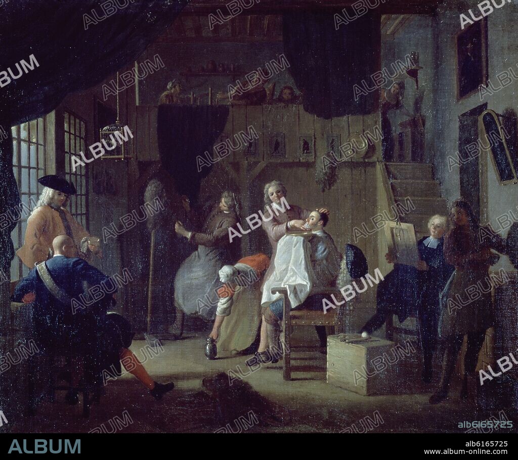 MICHEL-ANGE HOUASSE (1680-1730). LA BARBERIA - SIGLO XVIII - O/L - 52x63 - ROCOCO FRANCES.