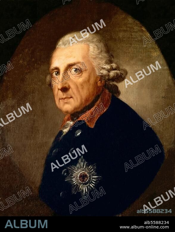 Friedrich II. (der Große), König von Preußen (1740-86), Berlin 24.1.1712 - Sanssouci bei Potsdam 17.8.1786. - Portrait - Gemälde, 1781, von Anton Graff (1736-1813). Öl auf Leinwand, 62 × 51,5 cm. Potsdam, Schloß Sanssouci, Berlin / Potsdam, SPSG Berlin-Brandenburg.