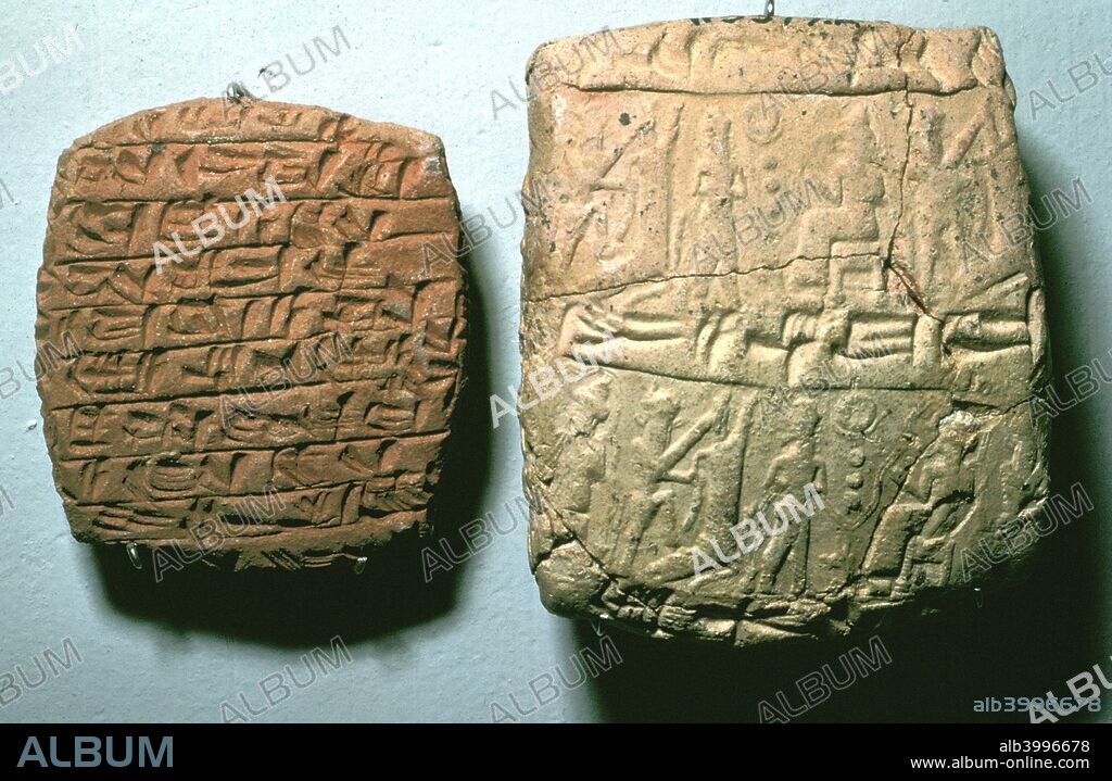 Hittite clay tablet (letter) and and envelope (on right), Kul-Tepe (Kanesh, Turkey), c1900 BC.  From the British Museum.