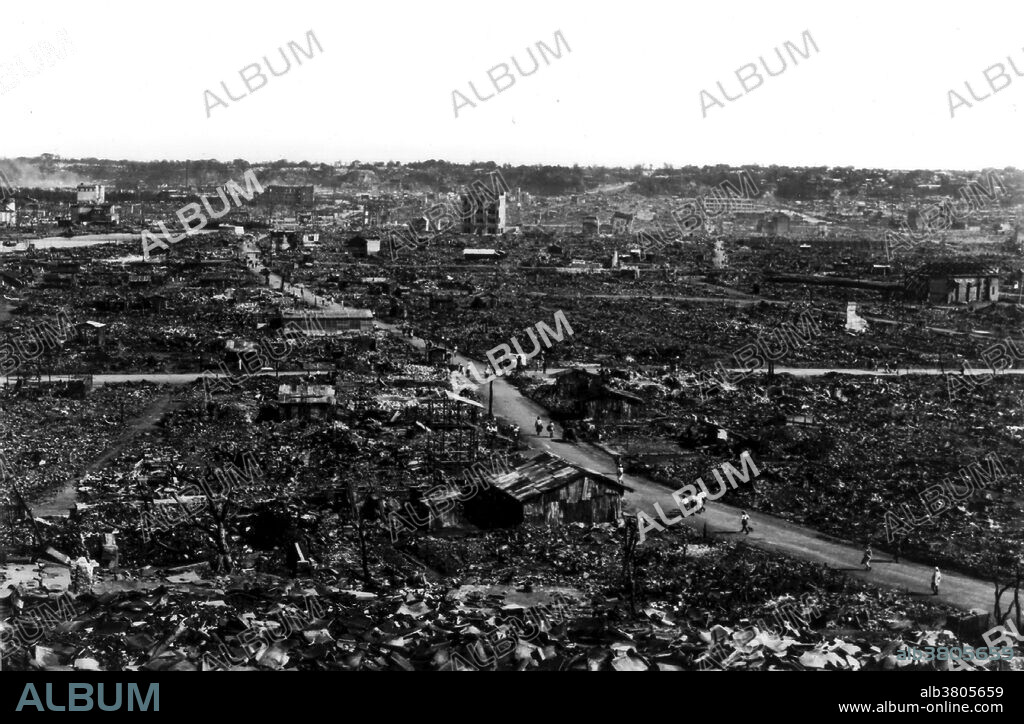 Kanto (Kwanto), Japan earthquake. September 1 (02:58 UTC), 1923. One of the world's most destructive earthquakes with a magnitude 7.9 and 142,800 deaths. Extreme destruction in the Tokyo - Yokohama area from the earthquake and subsequent firestorms, which burned about 381,000 of the more than 694,000 houses that were partially or completely destroyed. Although often known as the Great Tokyo Earthquake (or the Great Tokyo Fire), the damage was apparently most severe at Yokohama. Damage also occurred on the Boso and Izu Peninsulas and on O-shima. Nearly 2 m (6 ft) of permanent uplift was observed on the north shore of Sagami Bay and horizontal displacements of as much as 4.5 m (15 ft) were measured on the Boso Peninsula. A tsunami was generated in Sagami Bay with wave heights as high as 12 m (39 ft) on O-shima and 6 m (20 ft) on the Izu and Boso Peninsulas. Sandblows were noted at Hojo which intermittently shot fountains of water to a height of 3 m (10 ft). Photograph captioned: "A good idea of the tremendous devastation in Tokyo wrought by earthquake and fire. Enclosed find a few snaps taken on the top of the Imperial Hotel in Tokyo which is the only hotel in the earthquake district that survived." J.H. Messervey, letter dated March 5, 1924.