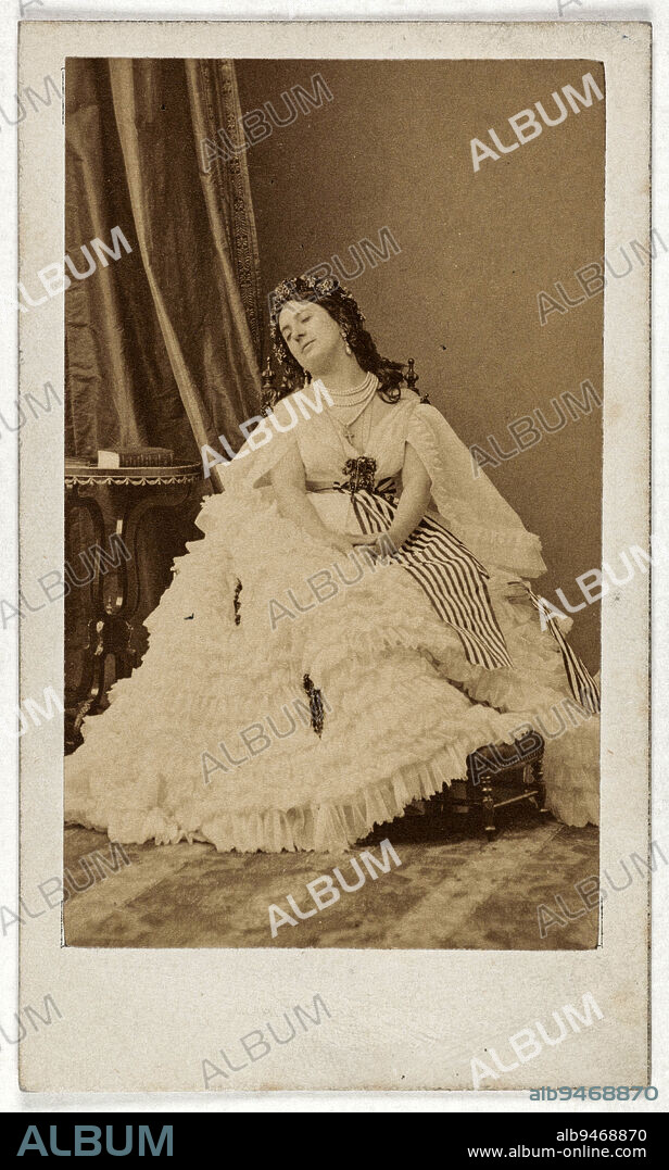 Portrait of Anna Deslions, (demi-mondaine), Disderi & Cie, Photographer, Between 1870 and 1890, 2nd half of the 19th century, Photography, Graphic arts, Photography, Albumen paper print, Dimensions - Work: Height: 8.6 cm, Width: 5.2 cm, Dimensions: Height: 10.4 cm, Width: 6.1 cm.