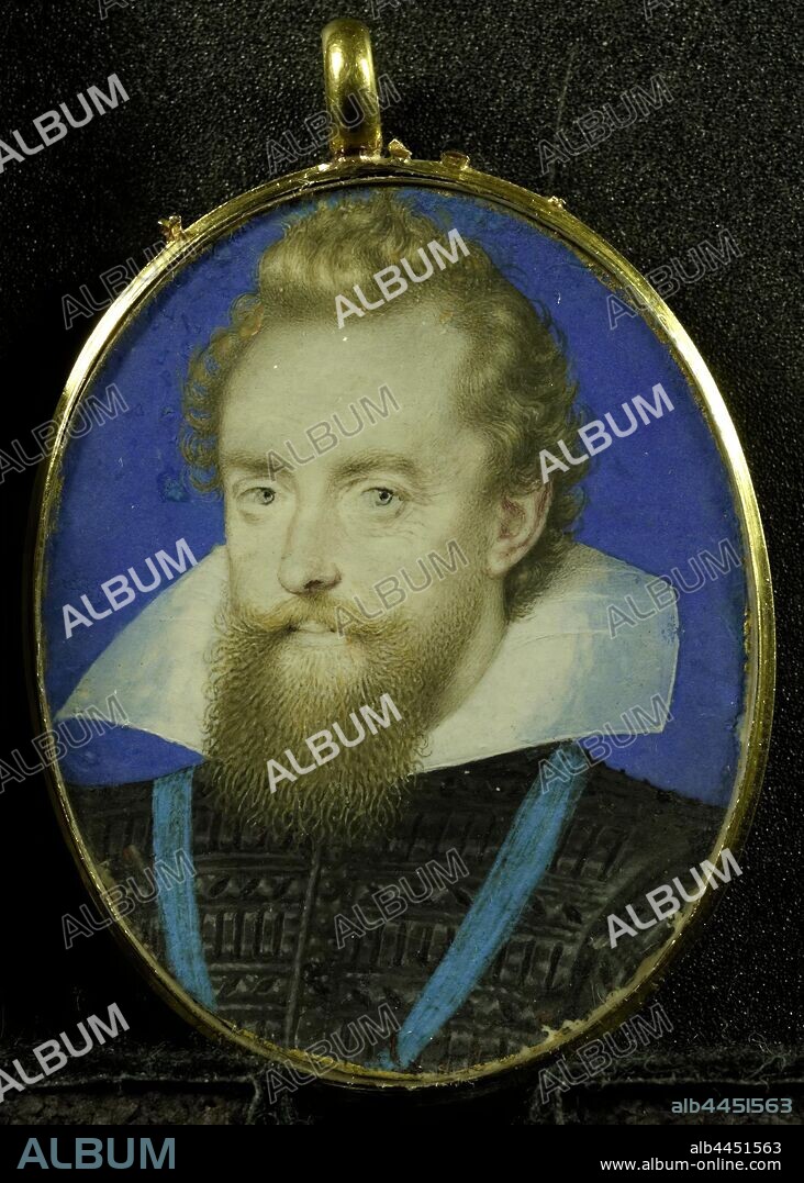 Ludovic Stuart (1574-1623 / 1624), first duke of Richmond and second duke of Lennox or Thomas Howard (1561-1628), count of Suffolk, Portrait of Ludovic Stuart (1574-1623 / 1624), first Duke of Richmond and second Duke of Lennox or Thomas Howard (1561-1628), Count of Suffolk. Bust, to the left, Ludovic Stuart (Duke of Richmond and Lennox), Isaac Oliver, 1580 - 1617, parchment (animal material), metal, glass, h 5 cm × w 4 cm h 5.9 cm × w 4.1 cm × d 0.6 cm.