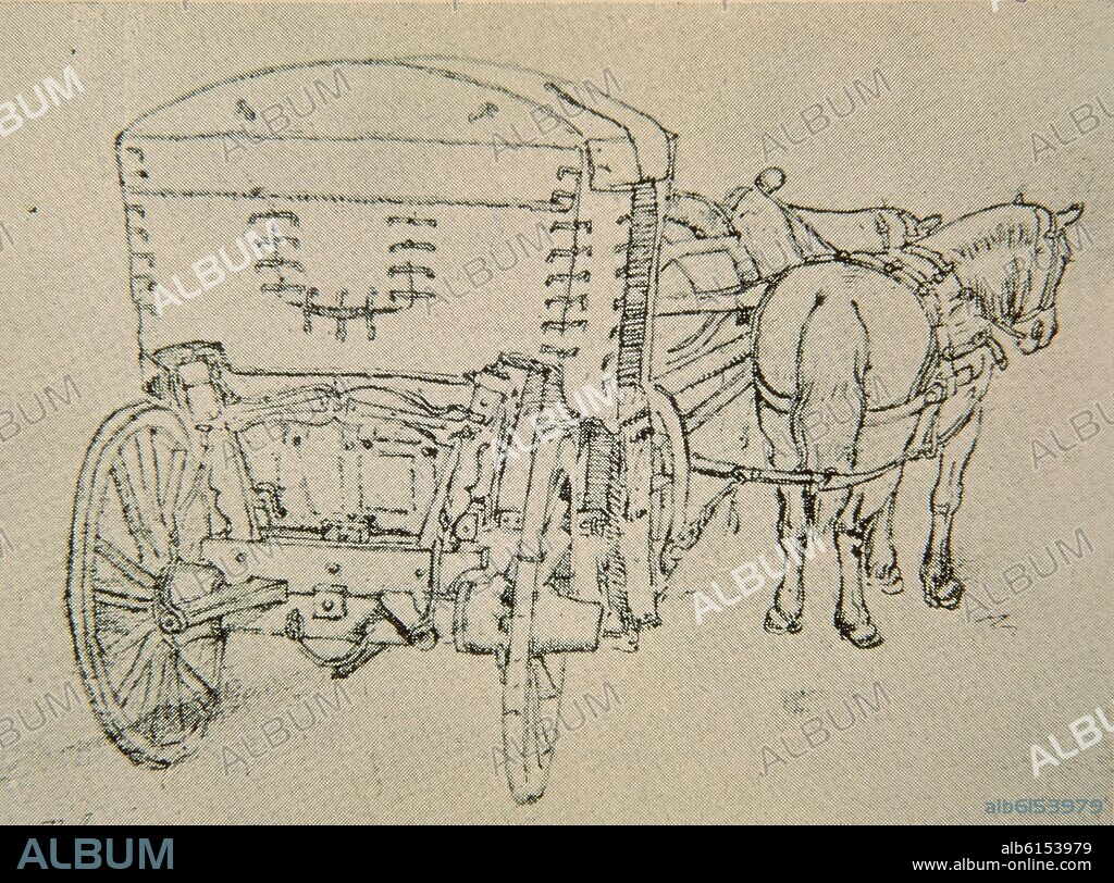 DIEGO VELAZQUEZ (1599-1660). COCHE DE LA EPOCA DE LOPE DE VEGA - DIBUJO SIGLO XVII.