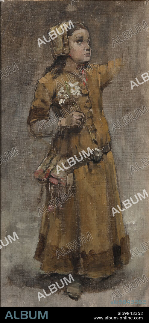 CARL GUSTAF HELLQVIST. A Girl. Study for Valdemar Atterdag Holding Visby to Ransom, 1882.