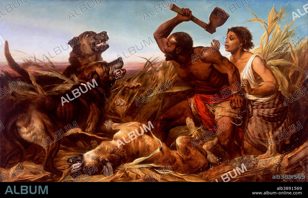 RICHARD ANSDELL. The Hunted Slaves. Date/Period: 1861. Painting. Oil on canvas. Height: 1,841 mm (72.48 in); Width: 3,080 mm (10.10 ft).