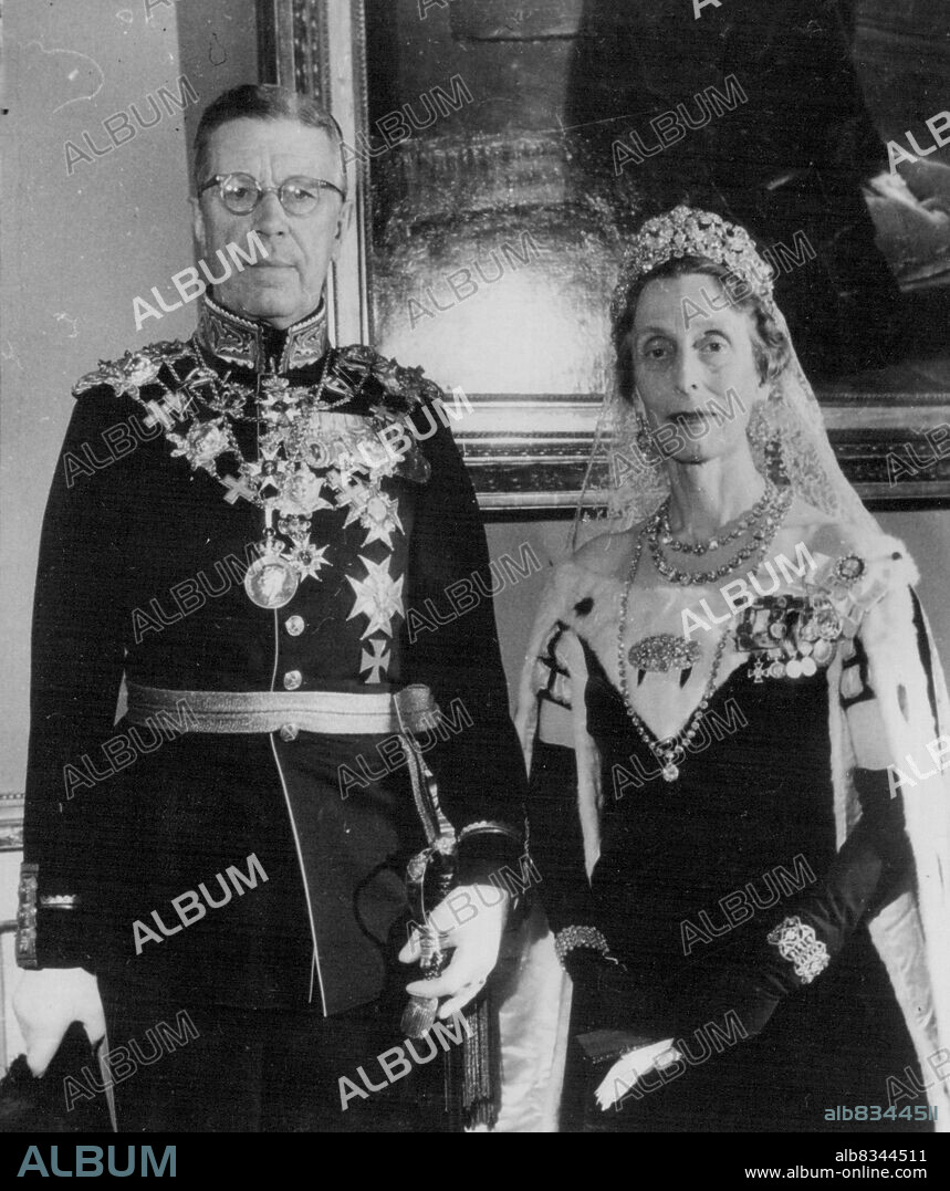 King Gustaf opens Swedish Diet.King Gustaf VI Adolf with Queen Louise, formerly lady Louise Mountbatten) photographed after the king had delivered his throne-speech duringthe annual solemn g opening of the Swedish diet in the Rikssalen hall or the Stockholm royal palace, this was the first time that-King Gustaf VI had performed this duty as king. January 12, 1951.