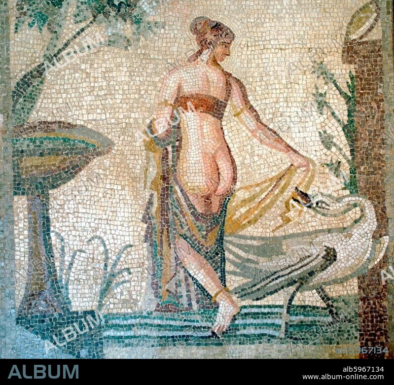 Zypern, Kouklia, Archäologisches Museum in der Festung Covocle beim Aphrodite-Heiligtum, Mosaik 'Leda mit dem Schwan'.