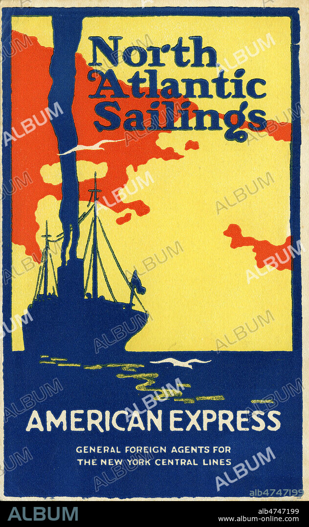 'Noth Atlantic Sailings. American Express'. Publicite vers 1935 pour une compagnie maritime americaine. Illustration anonyme. Credit : Collection IM/KHARBINE-TAPABOR.