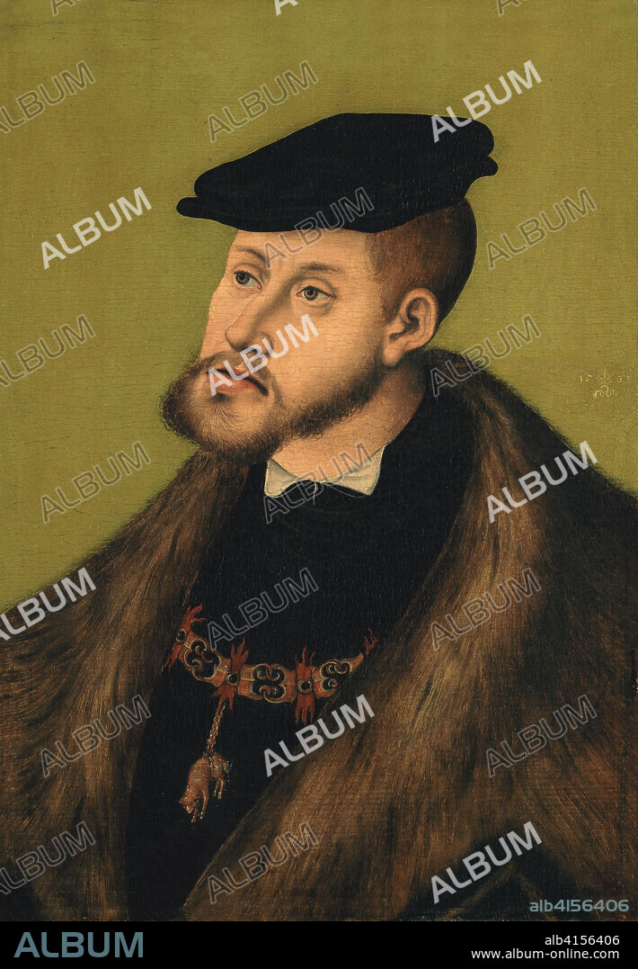 LUCAS CRANACH EL VIEJO. Lucas (el Viejo) Cranach (Kronach, 1472 - Weimar, 1553). Retrato del emperador Carlos V (1533). Óleo sobre tabla. 51,2 x 36 cm.