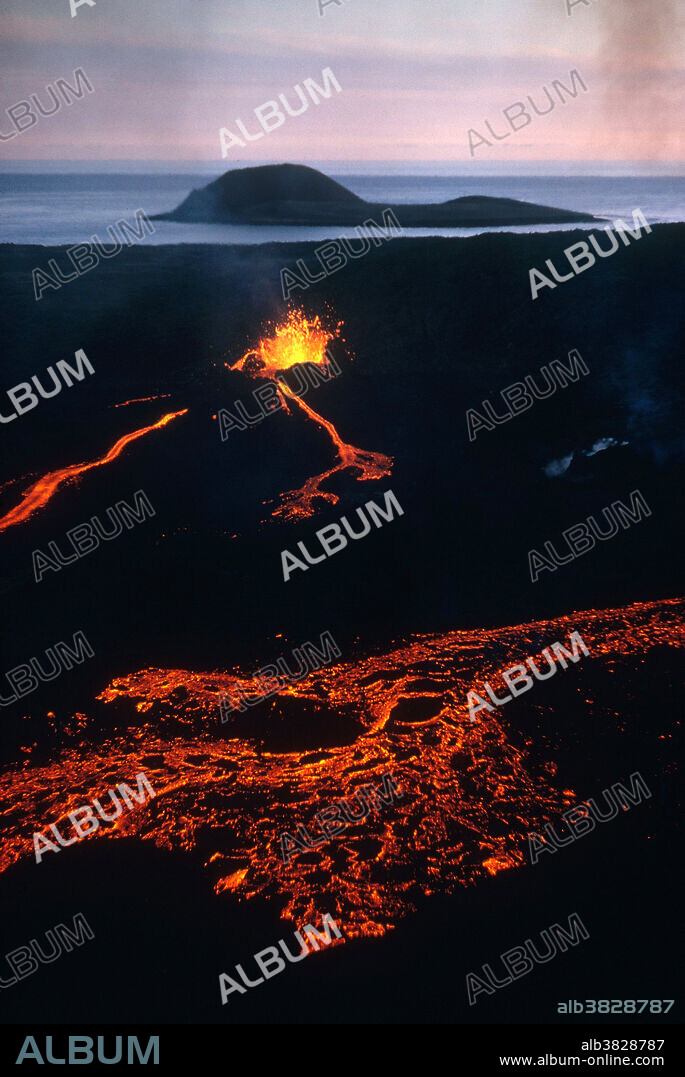 Eruption on Surtsey, a volcanic island in the small archipelago of Vestmannaeyjar (Westman Islands, in English) off the south coast of Iceland. It was created in a volcanic eruption that reached the ocean's surface on 14 November 1963 and lasted until 5 June 1967.