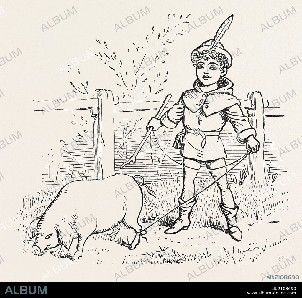 To market, to market, to buy a fat pig, Home again, home again, jiggety jig, to market, to market, to buy a fat frog, Home again, home again, jiggety jog, nursery rhymes and nursery riddles, ENGRAVING 1882.