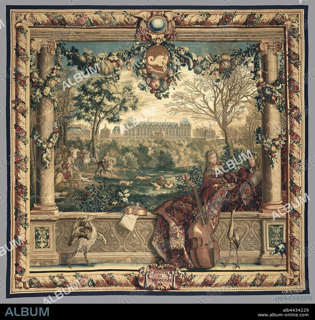 Tapestry: The Month of December from The Royal Residences Series, Design conceived by Charles Le Brun , about 1665- by 1668 (French, 1619 - 1690), Cartoon for the horizontal-warp loom painted collaboratively by Joseph Yvart , (French, 1649 - 1728), Abraham Genoels , (Flemish, about 1640 - 1723), Adriaen-Frans Boudewyns (called Baudoin) , (Flemish, 1644 - 1711), François Bonnemer , (French, 1637 - 1689), Jean-Baptiste Martin (called Martin des Batailles) (French, 1659 - 1735), and Various makers , about 1668, Royal Factory of Furniture to the Crown at the Gobelins Manufactory , (French, founded 1662 - present), in the horizontal-loom workshop of Jean de la Croix (French, died 1714), Gobelins, France, before 1712, Wool and silk, 317.5 x 330.8 cm (125 x 130 1/4 in.).
