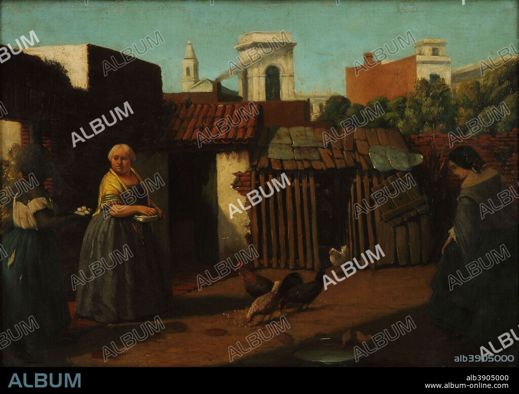 PRILIDIANO PUEYRREDON. Patio porteño en 1850. Date/Period: Ca. 1860. Painting. Sobre cobre. Height: 302 mm (11.88 in); Width: 430 mm (16.92 in).