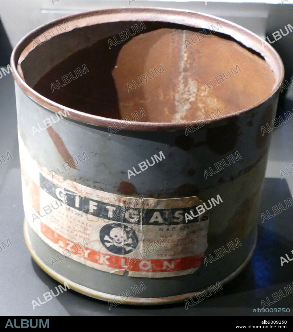 Can of Zyklon B, a pesticide invented in Germany and used in Nazi Germany in gas chambers to kill Jews as part of the Holocaust, such as at Auschwitz and other extermination camps.