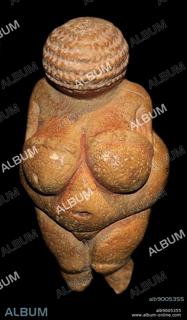 The Venus of Willendorf (replica), one of the early female figurines. Small female figurines are found across Europe from France to Russia about 28,000-20,000 years ago.