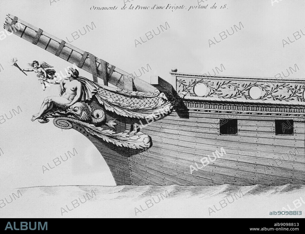 Ornamentation by Ozanne. 18th century design for French Frigate.