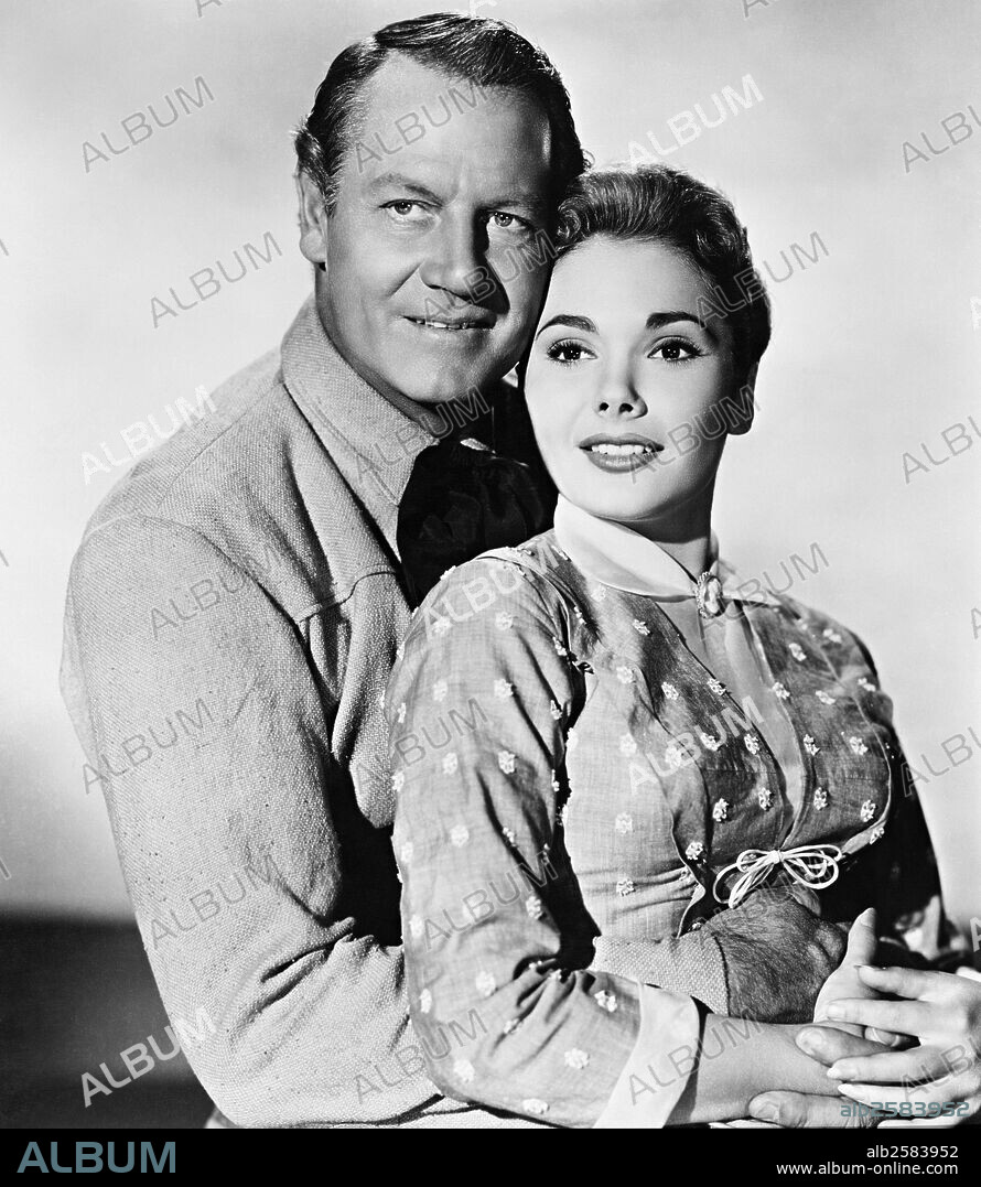 FELICIA FARR y JOEL MCCREA en LIBERTAD O MUERTE, 1956 (THE FIRST TEXAN), dirigida por BYRON HASKIN. Copyright ALLIED ARTISTS.