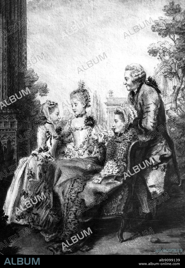 Monsieur and Madame Helvetius with their daughters, 1760, by Louis de Carrogis (Carmontelle).