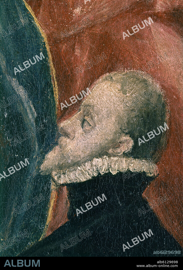 EL GRECO. EL SUEÑO DE FELIPE II O LA ADORACION DEL NOMBRE DE JESUS O LA SANTA LIGA- DETALLE DE FELIPE II- PINTADO HACIA 1579- MANIERISMO ESPAÑOL- Conj nº 1222.