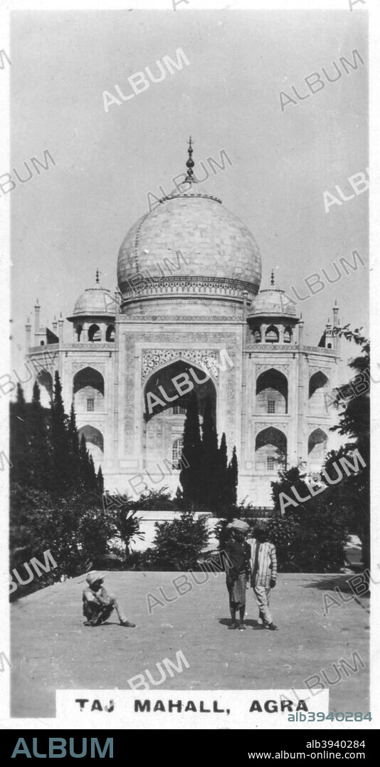 Taj Mahal, Agra, Uttar Pradesh, India, c1925. The Taj Mahal was built by Shah Jahan in 1632-1643 as a tomb for his wife. Cigarette card produced by the Westminster Tobacco Co Ltd, Indian Empire, 2nd series.