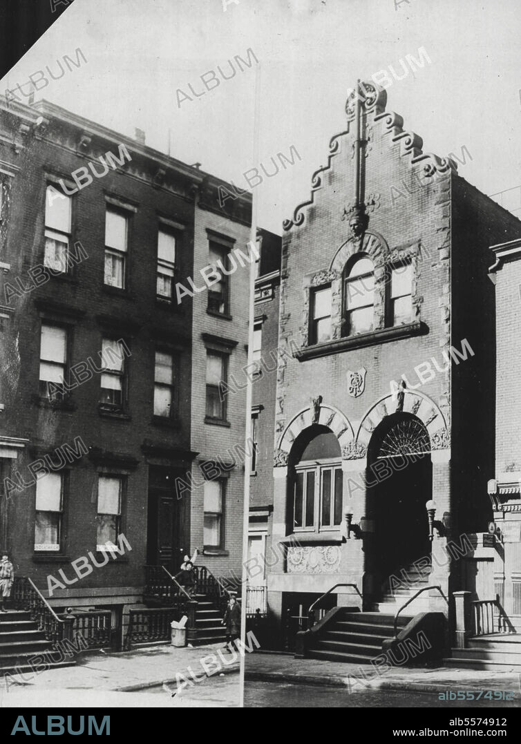 Two Scenes Of Life Of Al Smith : At the left is the house at 25 oliver St. New York City, where governor Alfred E. Smith lived until the last term as governor of New York State. At the right is the downtown Tammany Club where Governor Smith started his political career. This is in Madison St. near the Oliver St. Home. June 20, 1928. (Photo by International Newsreel Photo).