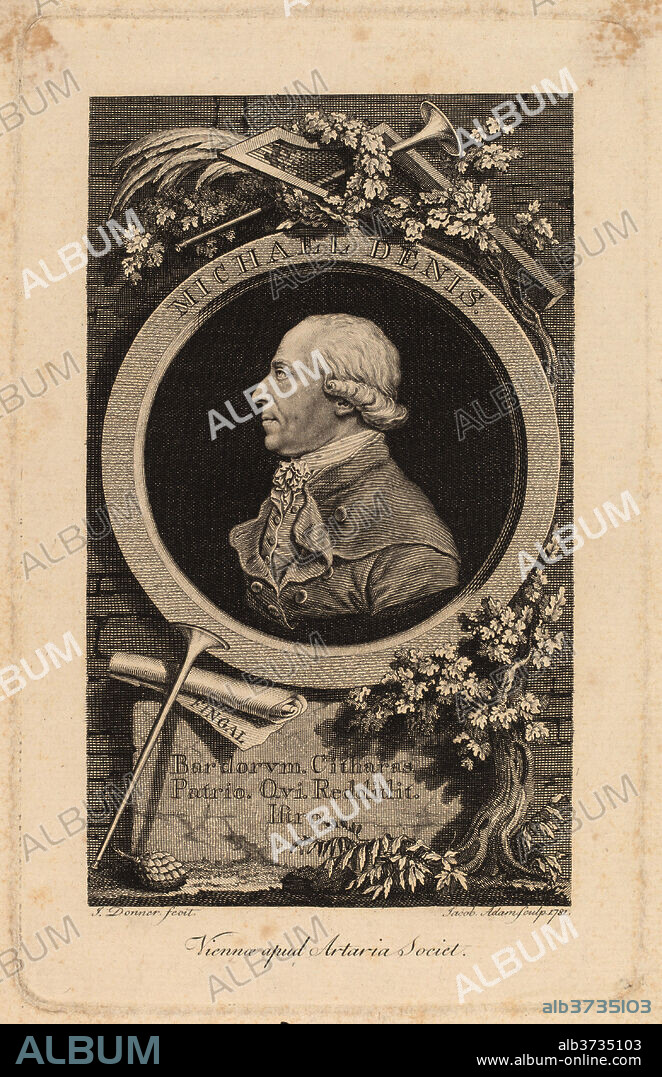 JACOB ADAM AFTER JOHANN DONNER. Johann-Michael Denis. Dated: 1781. Dimensions: plate: 17.1 x 11.4 cm (6 3/4 x 4 1/2 in.)  sheet: 19.7 x 13 cm (7 3/4 x 5 1/8 in.). Medium: engraving on laid paper.