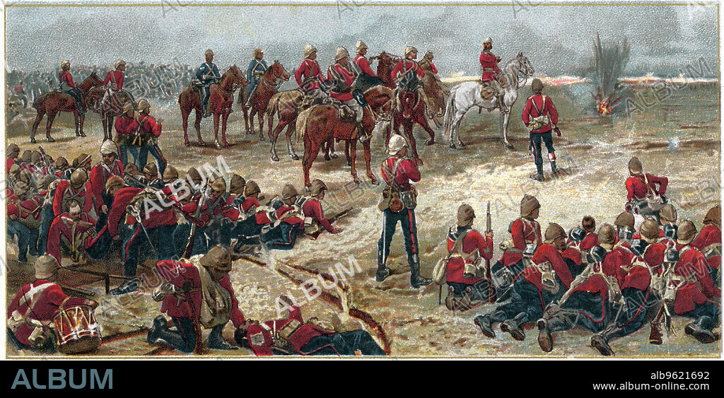 Battle of Tel-el-Kebir, Egypt, 13 September 1882 (1887). Lieutenant-General Garnet Wolseley (1833-1913), directing the battle at the end of the British expedition to Egypt to crush the revolt of Arabi Pasha. The success of the campaign marked the beginning of British control of Egypt.