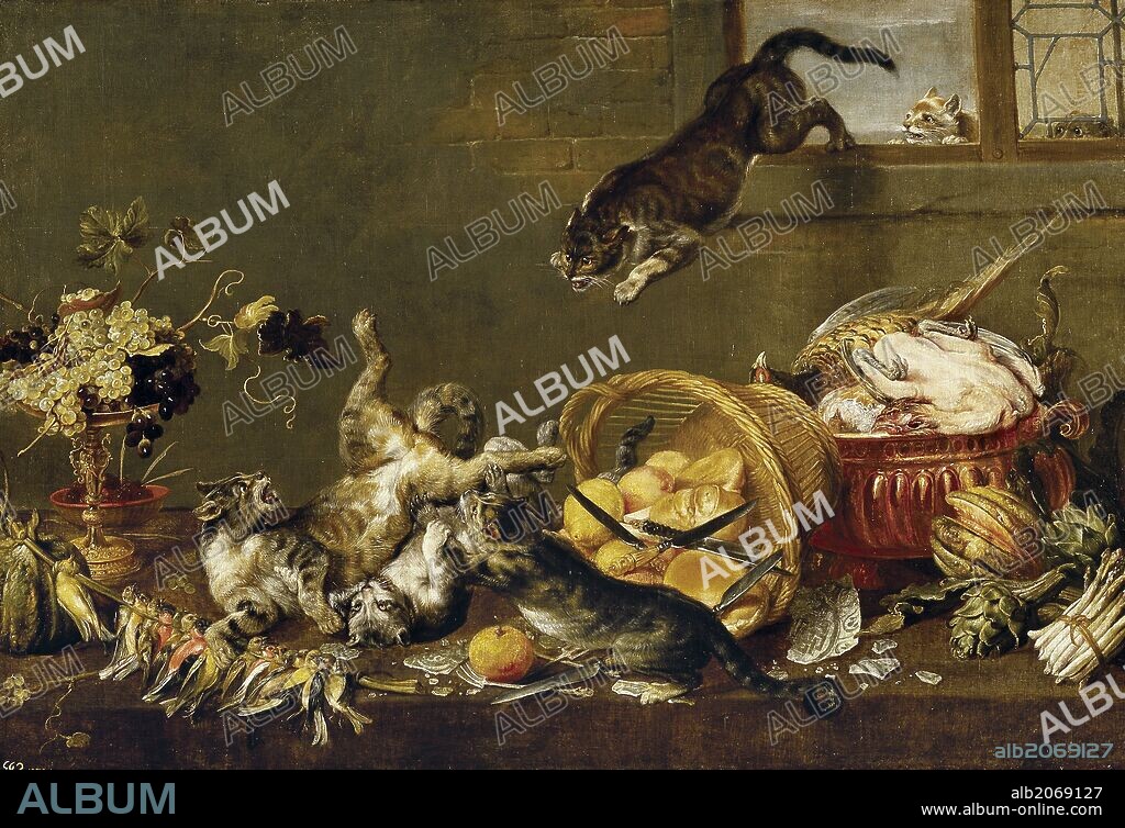 Paul de Vos / 'Cats Fighting in a Larder', Middle 17th century, Flemish School, Oil on canvas, 116 cm x 172 cm, P01866.