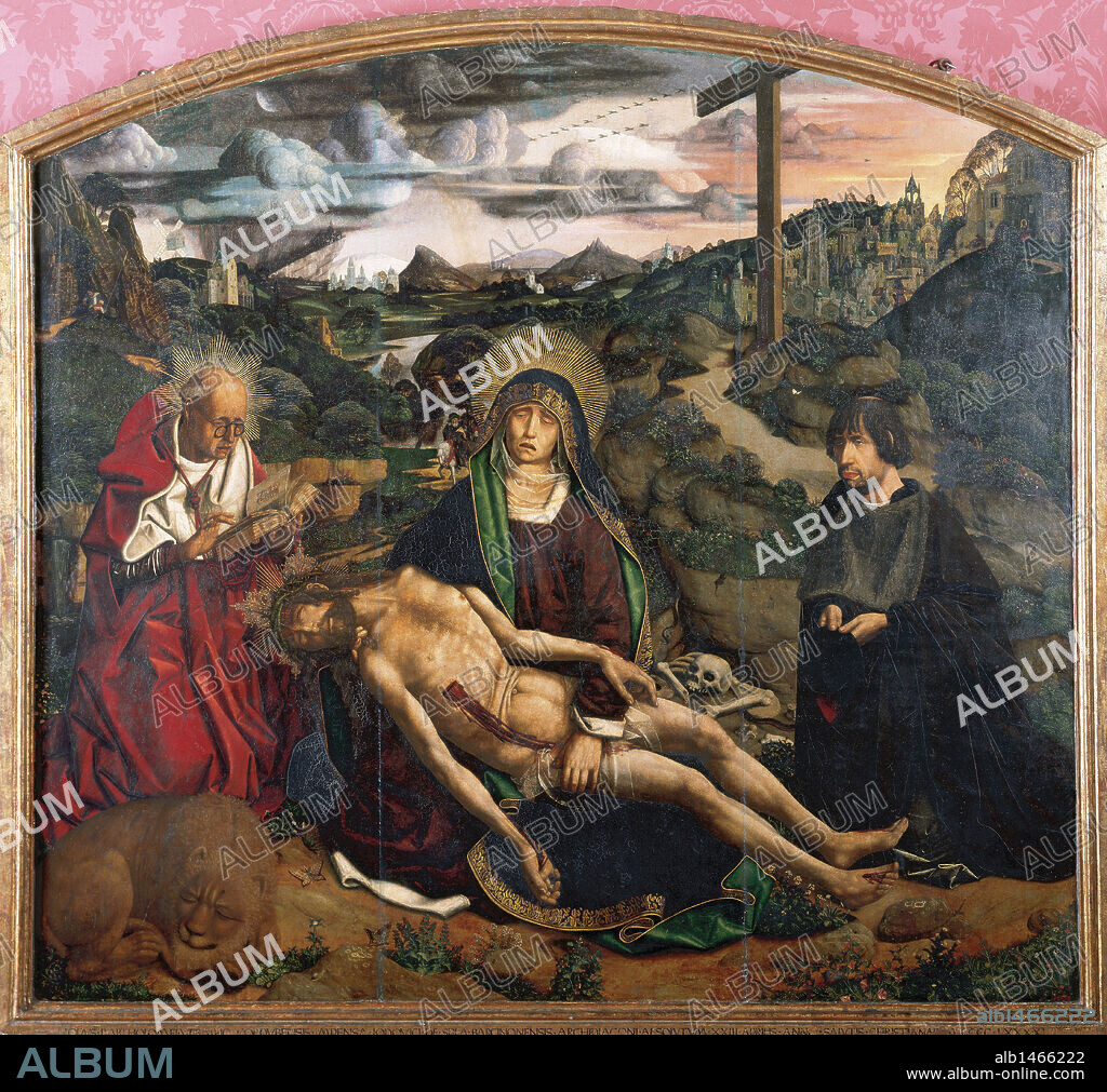 ARTE RENACIMIENTO. ESPAÑA. BARTOLOME BERMEJO (h.1440-h.1498). Pintor español. "PIEDAD DESPLA" (1490). Pintura sobre tabla. Museo de la Catedral de Barcelona. Cataluña.