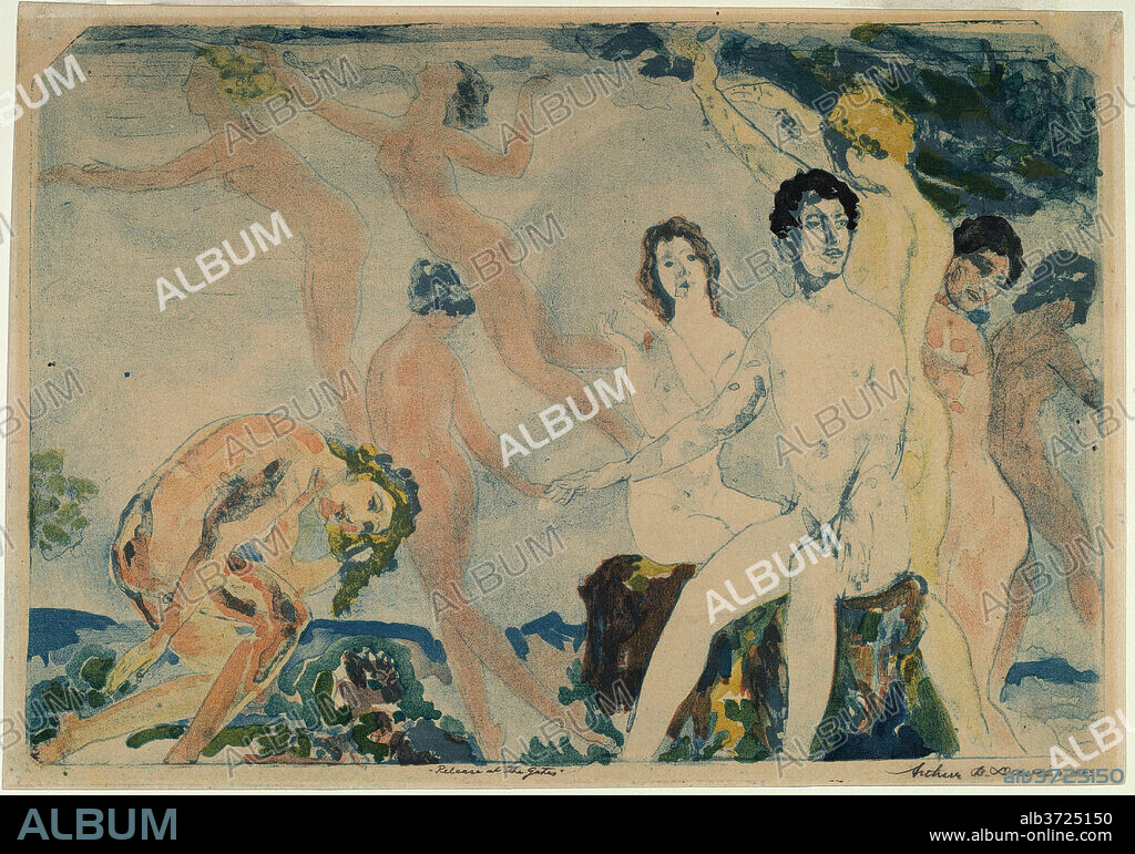ARTHUR B. DAVIES. Release at the Gates. Dated: 1919-1920. Dimensions: plate: 27.94 × 40.32 cm (11 × 15 7/8 in.)  sheet: 29.85 × 41.91 cm (11 3/4 × 16 1/2 in.). Medium: color lithograph.