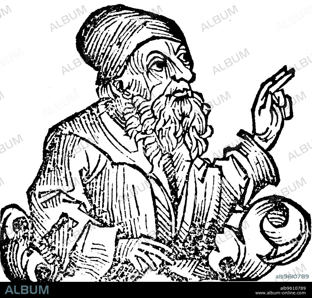 Anaxagoras (c500-428 BC), Ancient Greek philosopher, 1493. Among his pupils in Athens were Pericles and Euripides. His ideas on cosmology and the formation of the Earth brought him into conflict with the religious authorities of his time. From Liber chronicarum mundi (Nuremberg Chronicle) by Hartmannn Schedel. (Nuremberg, 1493).