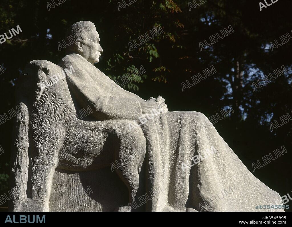 Benito Perez Galdos (1843-1920). Spanish writer. Monument in 1918 by Victorio Macho (1887-1966). El Retiro Park. Madrid, Spain.
