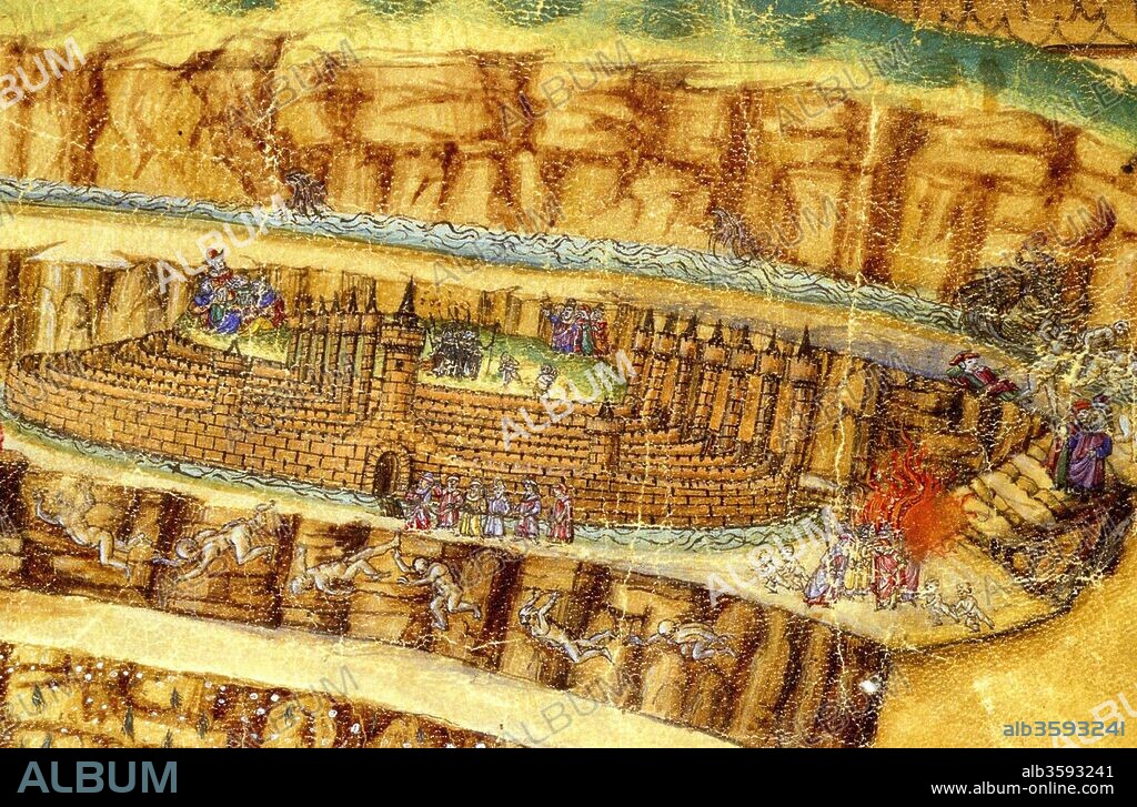 SANDRO BOTTICELLI. Inferno. (Abyss of Hell). Illustration to the Divine Comedy by Dante Alighieri (Detail).